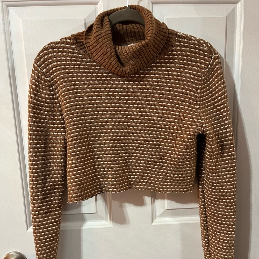 Brown + White Knit Turtleneck